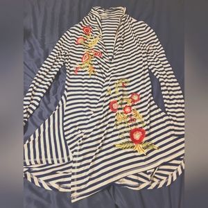 Soft Surroundings Floral Embroidered Coverup Top Striped Cardigan Size XS